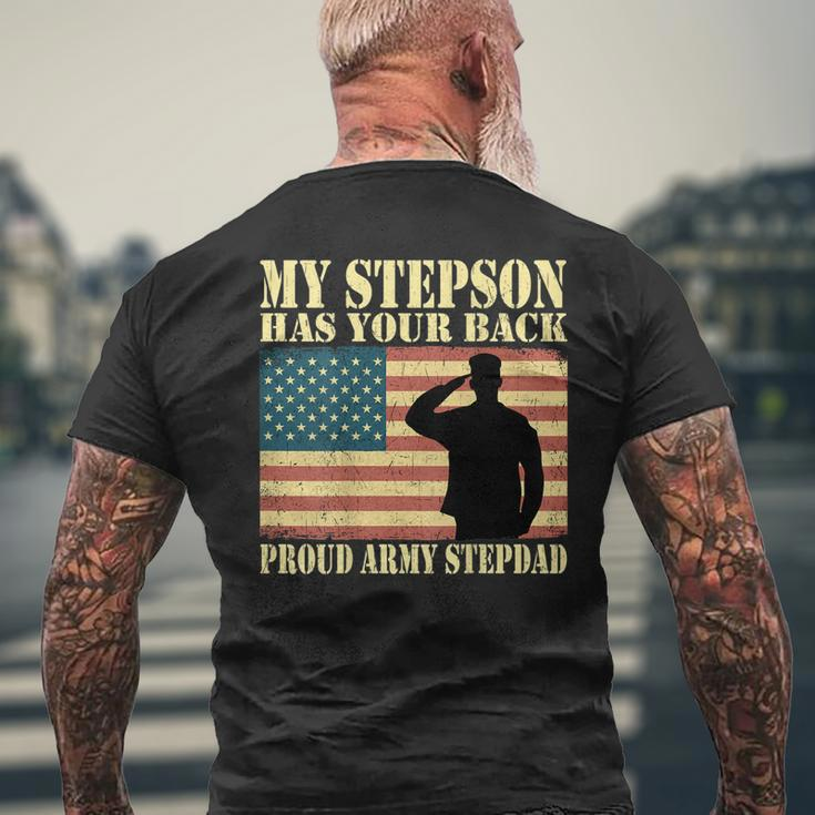 My Stepson Has Your Back Proud Army Stepdad Father Gifts Gift For Mens Mens Back Print T-shirt Gifts for Old Men