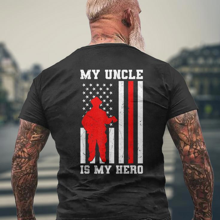 My Uncle Is My Hero Firefighter Thin Red Line Flag Mens Back Print T-shirt Gifts for Old Men