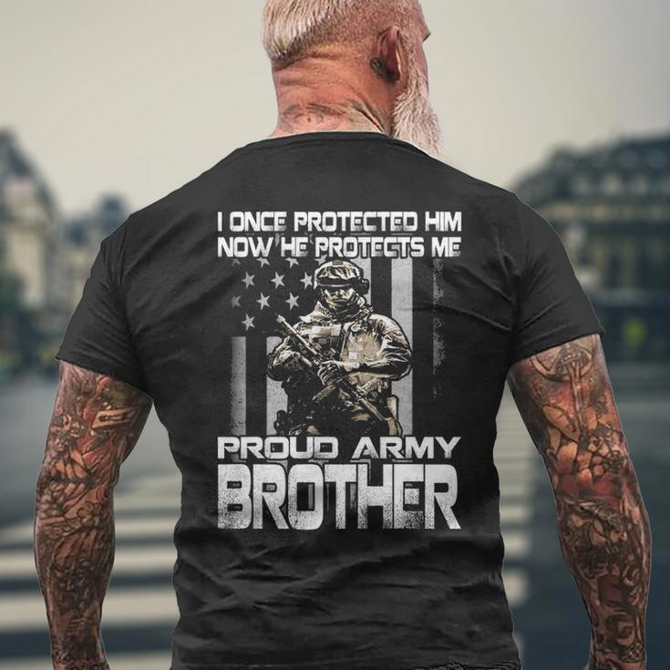 I Once Protected Him Now He Protects Me Proud Army Brother Men's T-shirt Back Print Gifts for Old Men
