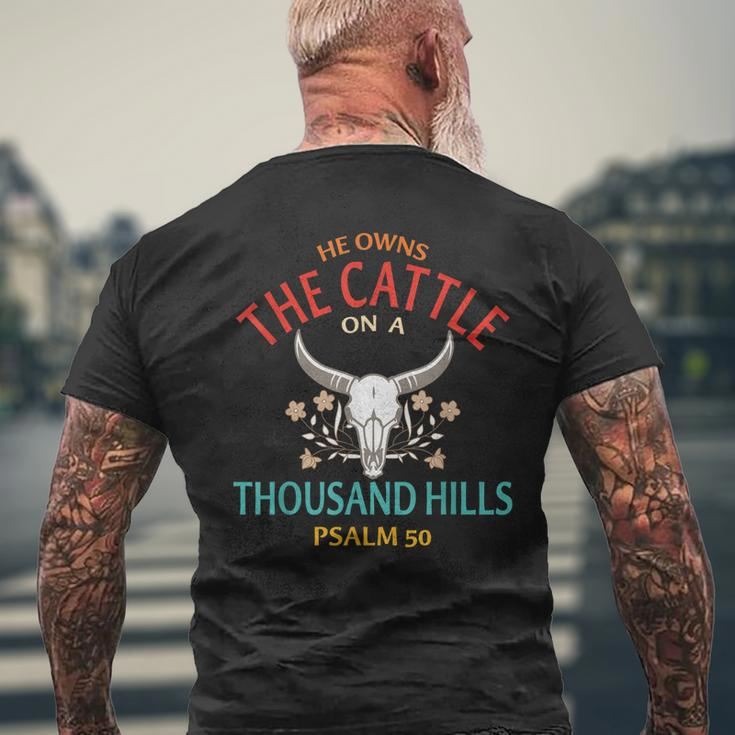 He Owns The Cattle On A Buffalo Thousand Hills Psalm 50 Men's Back Print T-shirt Gifts for Old Men