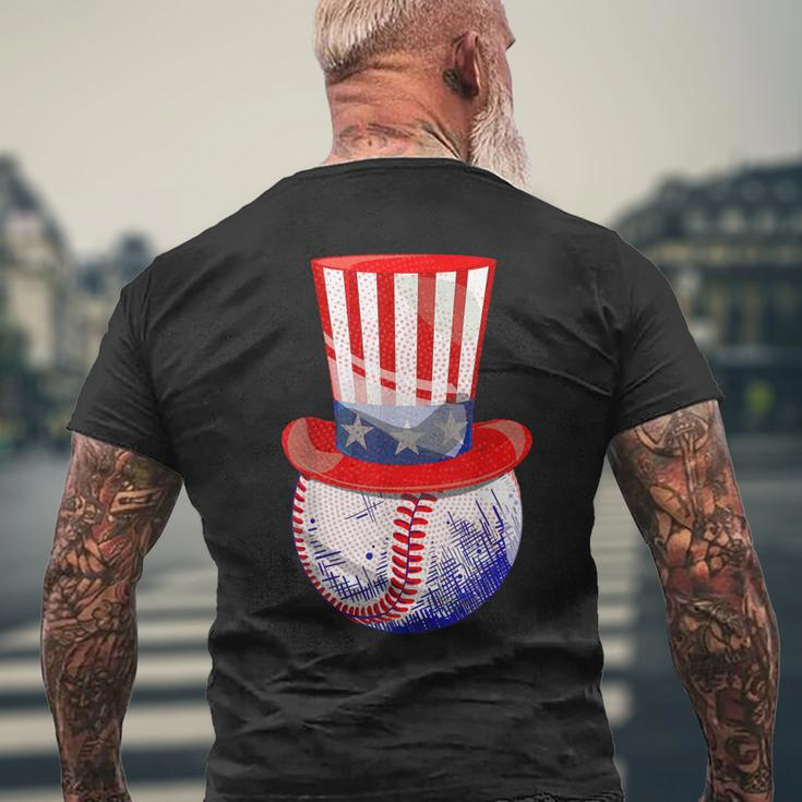 Patriotic Baseball Ball American Uncle Sam Flag 4Th Of July Men's Back Print T-shirt Gifts for Old Men