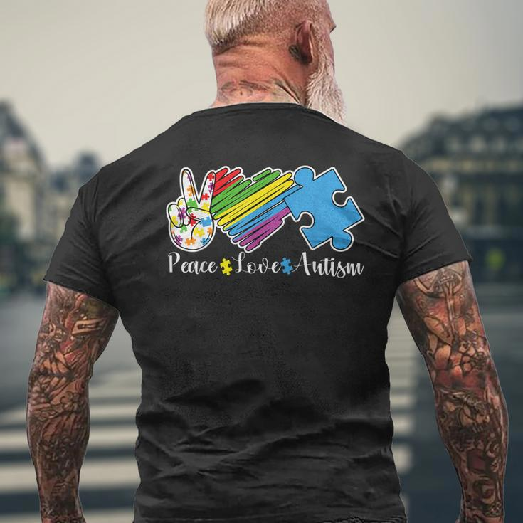 Peace Love Autism Puzzle In April We Wear Blue For Autism Men's Back Print T-shirt Gifts for Old Men