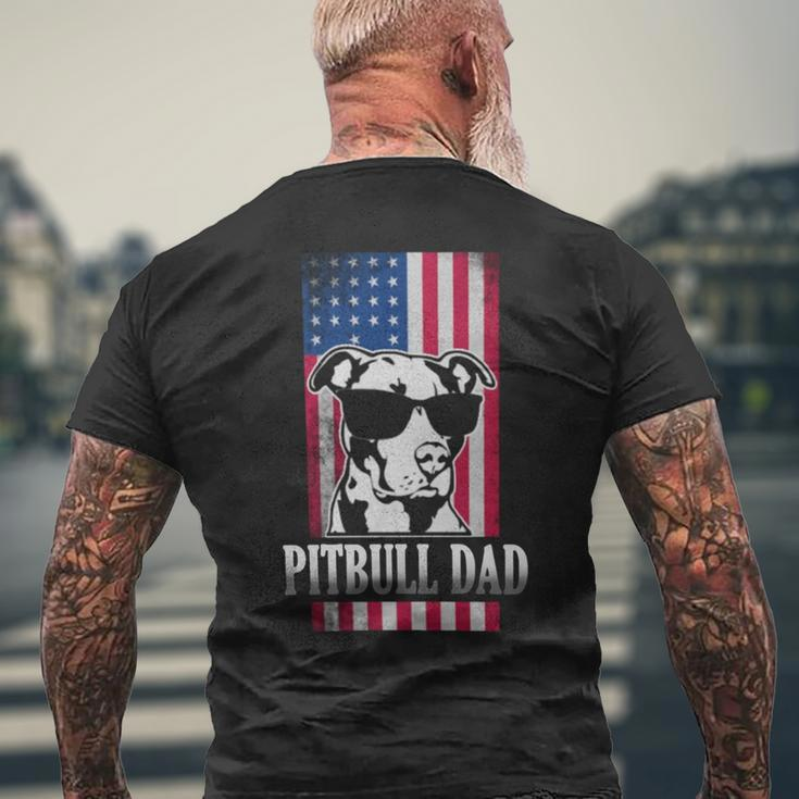 Pitbull Dad American Flag Men's Back Print T-shirt Gifts for Old Men
