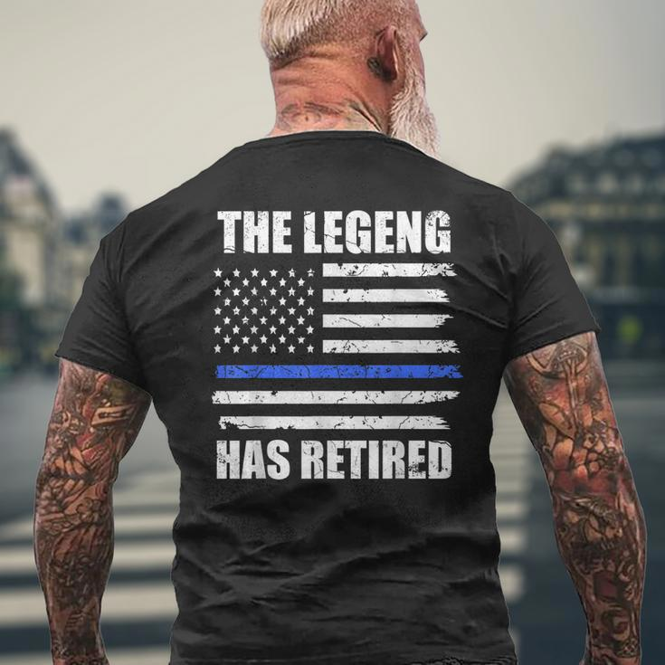 Police Officer The Legend Has Retired American Flag Cop Mens Back Print T-shirt Gifts for Old Men