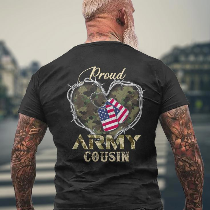 Proud Army Cousin With Heart American Flag For Veteran Men's T-shirt Back Print Gifts for Old Men