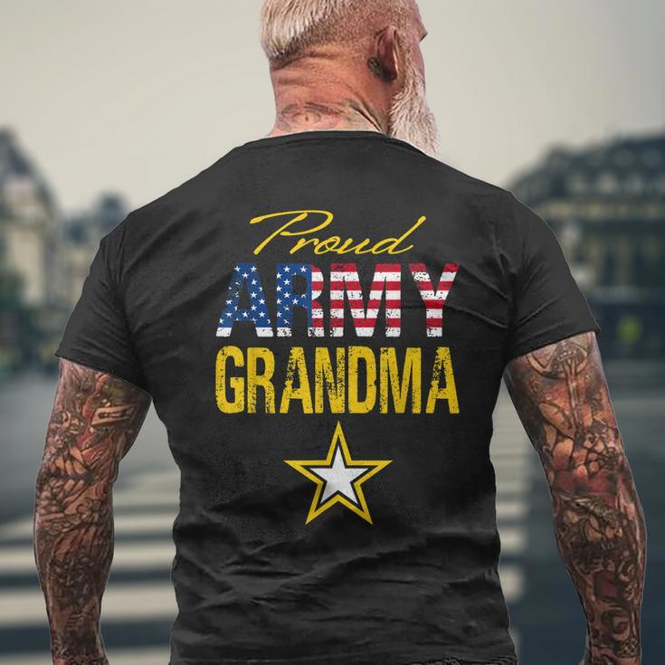 Proud Army Grandma Military Pride Usa Flag Mens Back Print T-shirt Gifts for Old Men