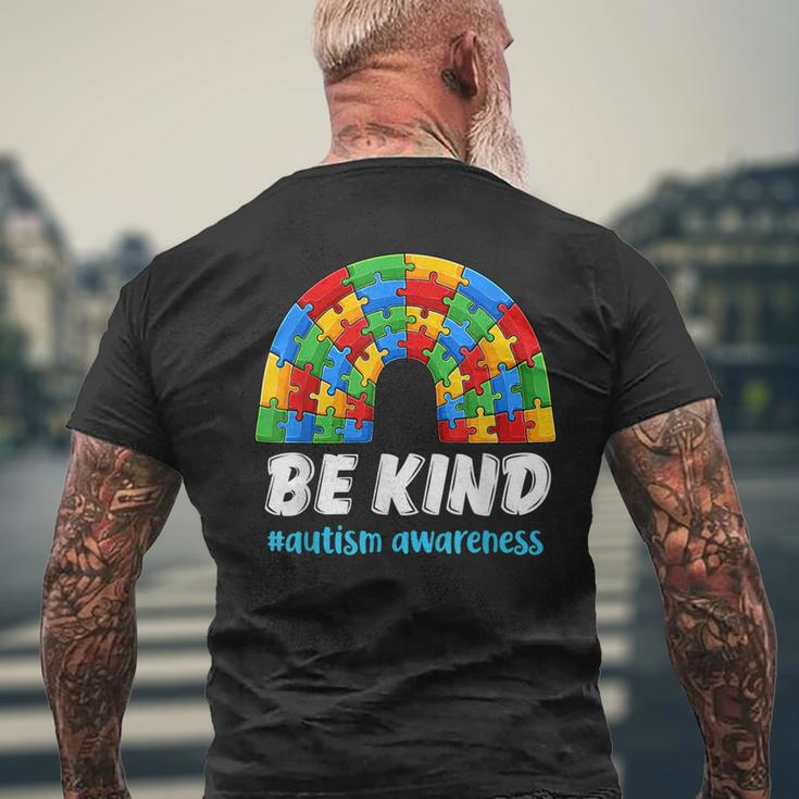 Rainbow Puzzle Autism Support Be Kind Autism Awareness Men's Back Print T-shirt Gifts for Old Men
