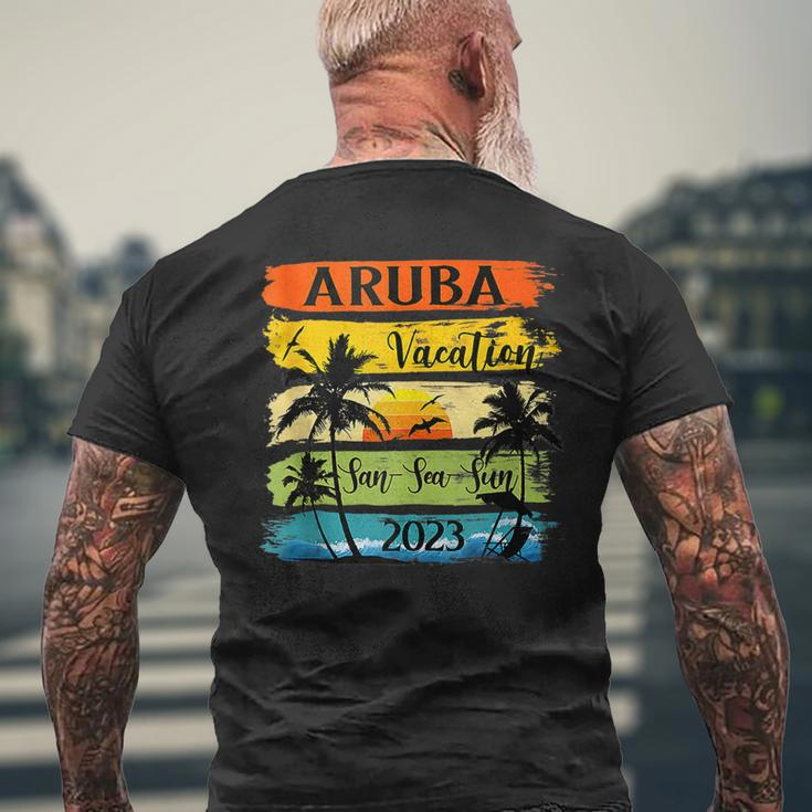 Retro Aruba Family Vacation 2023 Sunset Beach Summer Trip Mens Back Print T-shirt Gifts for Old Men