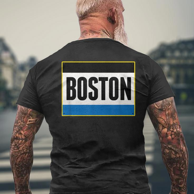 Retro Yellow Boston Massachusetts Ma Running Bib Stencil Men's Back Print T-shirt Gifts for Old Men