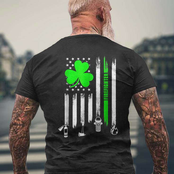 Shamrock Irish American Flag Firefighter St Patricks Day Men's T-shirt Back Print Gifts for Old Men