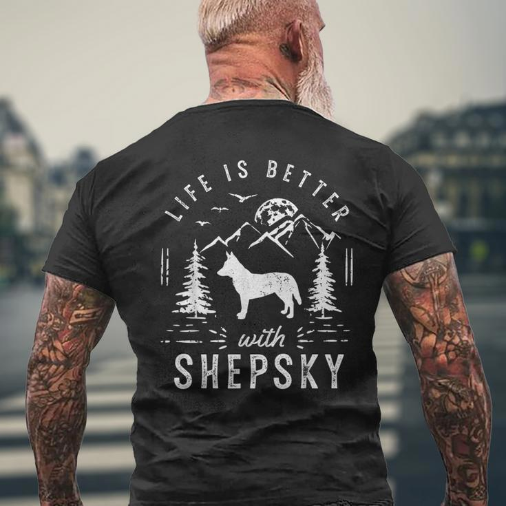 Shepsky Life Better Mom Dad Dog Men's Back Print T-shirt Gifts for Old Men