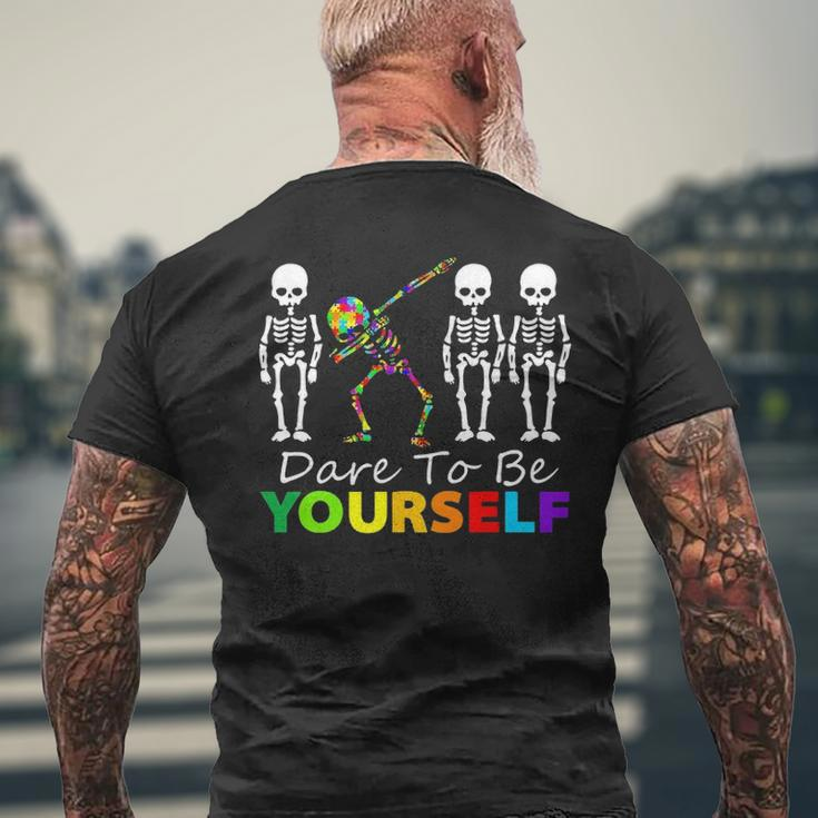 Skeleton Dabbing Dare To Be Yourself Autism Men's T-shirt Back Print Gifts for Old Men