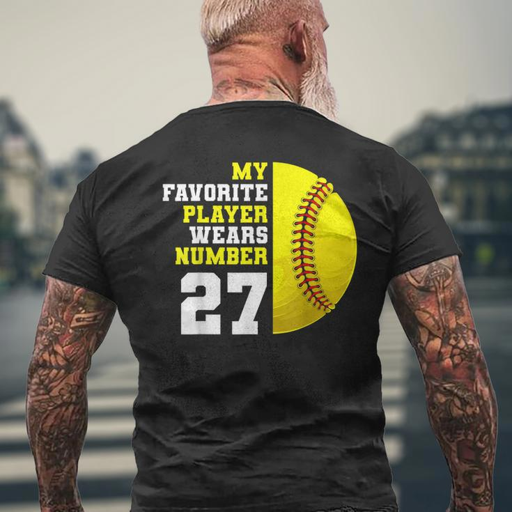 Softball Mom Dad My Favorite Player Wears Number 27 Men's Back Print T-shirt Gifts for Old Men
