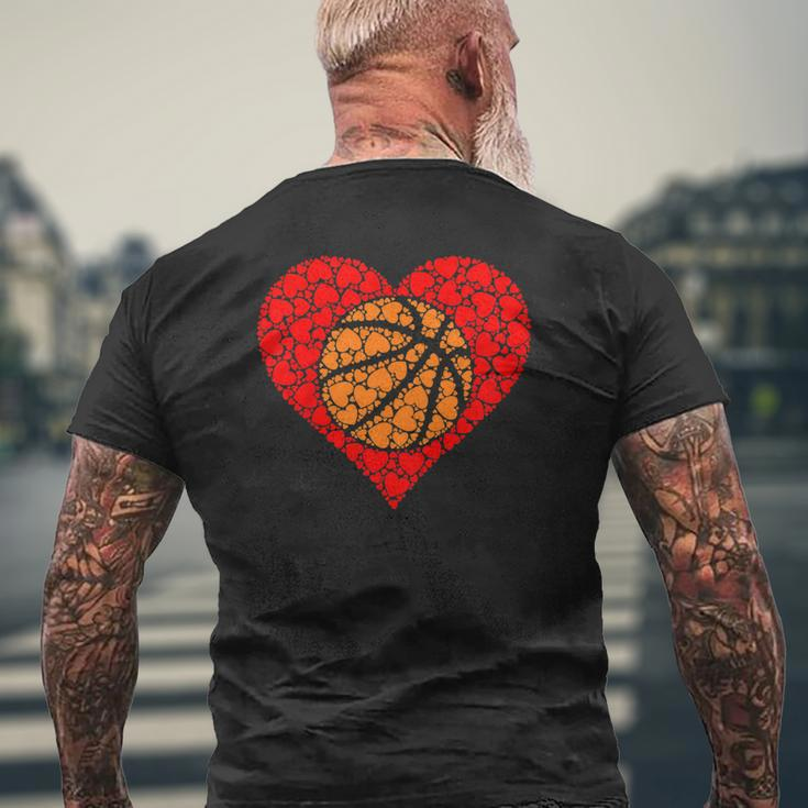 Sports Basketball Ball Red Love Shaped Heart Valentines Day Men's Back Print T-shirt Gifts for Old Men