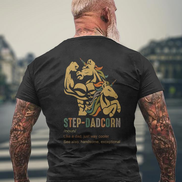 Stepdadcorn Step Dad Unicorn Cooler Fathers Day Mens Mens Back Print T-shirt Gifts for Old Men