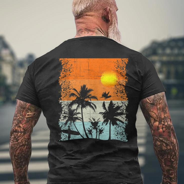Summer Vacation Surfers At Beach Palm Trees Retro Vintage Men's T-shirt Back Print Gifts for Old Men