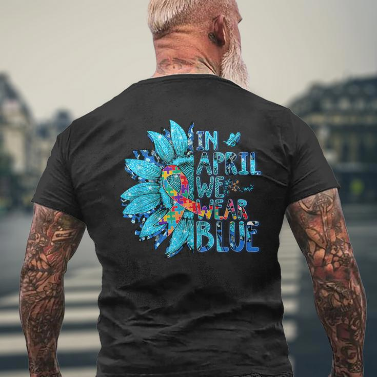 Sunflower Puzzle In April We Wear Blue Autism Awareness Men's Back Print T-shirt Gifts for Old Men