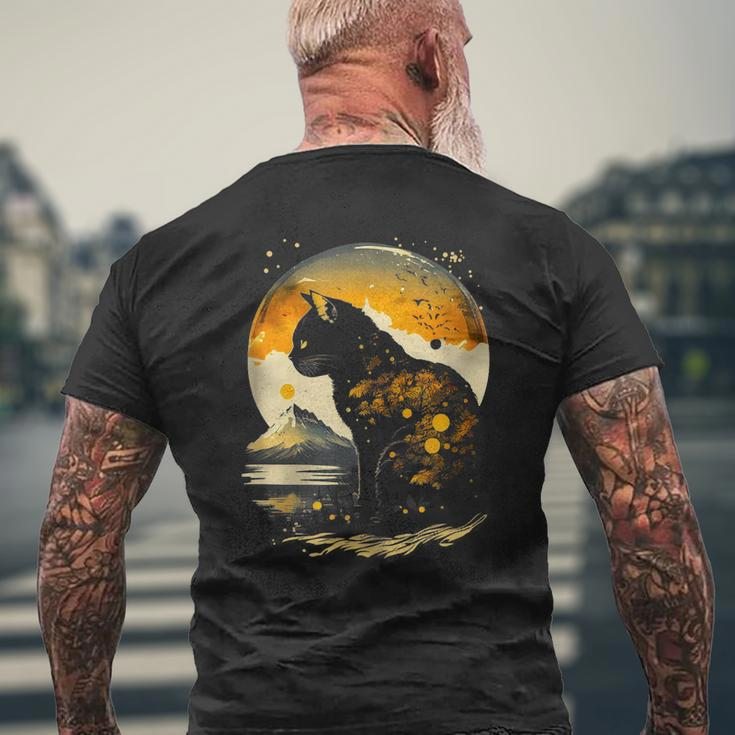 The Moon The Night & Black Cat Love Cat Mom Cat Dad Vintage Mens Back Print T-shirt Gifts for Old Men