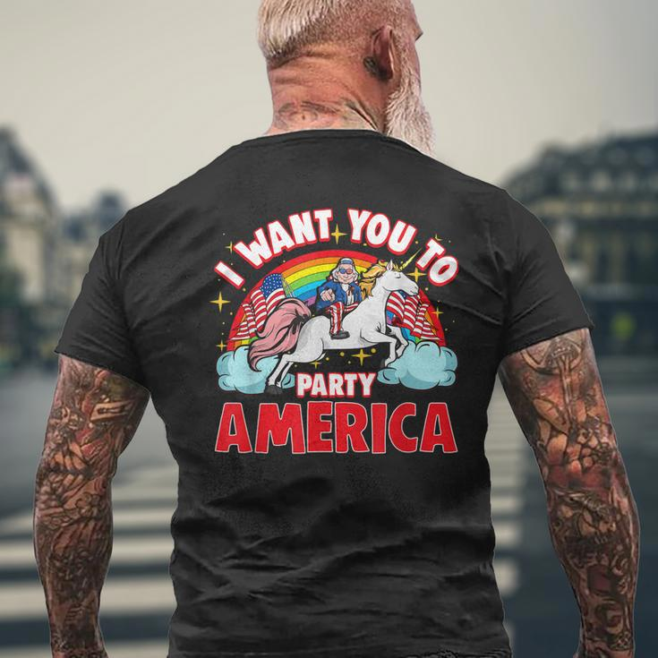 Uncle Sam Unicorn 4Th Of July American Flag Patriotic Usa Men's Back Print T-shirt Gifts for Old Men