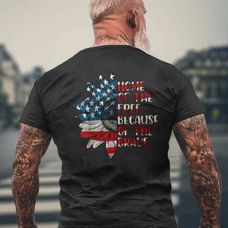Us Flag Sunflower Home Of The Free Because Of The Brave Mens Back Print T-shirt Gifts for Old Men