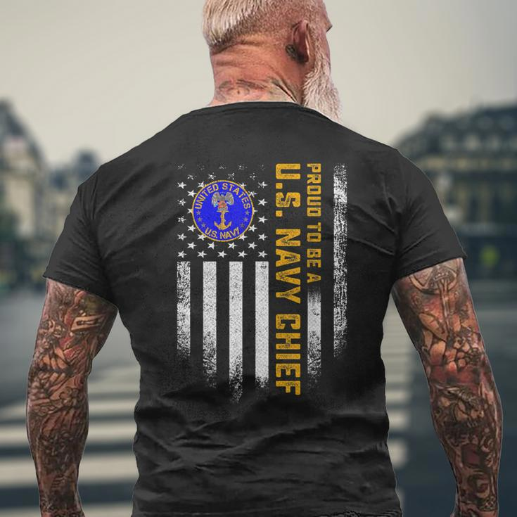 Vintage American Flag Proud To Be A Us Navy Chief Military Mens Back Print T-shirt Gifts for Old Men
