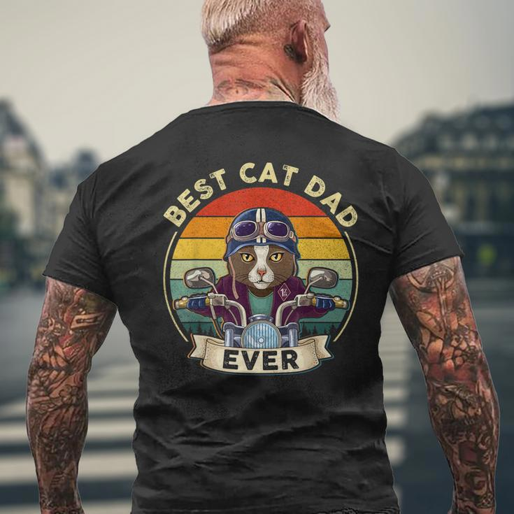 Vintage Best Cat Dad Ever Cat Riding Motorcycle Fathers Day Mens Back Print T-shirt Gifts for Old Men