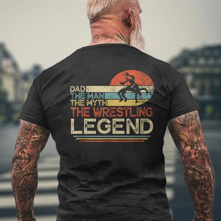 Vintage Dad The Man The Myth The Wrestling Legend Father Day Mens Back Print T-shirt Gifts for Old Men