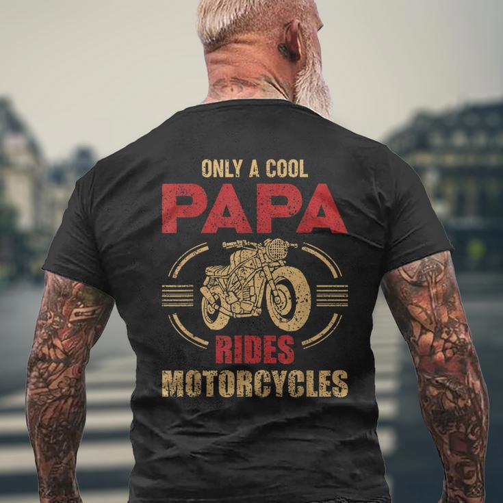 Mens Vintage Father Day Only Papa Rides Motorcycle Cool Biker Dad Men's T-shirt Back Print Gifts for Old Men