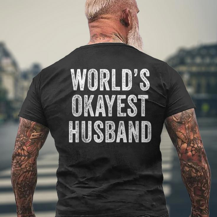 Worlds Okayest Husband Fathers Day Dad Distressed Vintage Men's T-shirt Back Print Gifts for Old Men