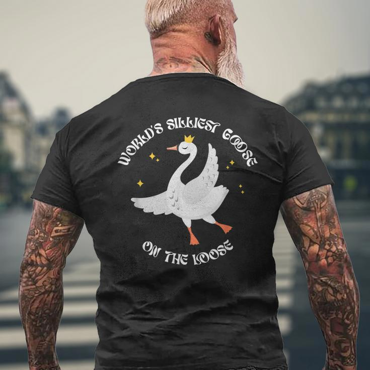 Worlds Silliest Goose On The Loose Men's Back Print T-shirt Gifts for Old Men