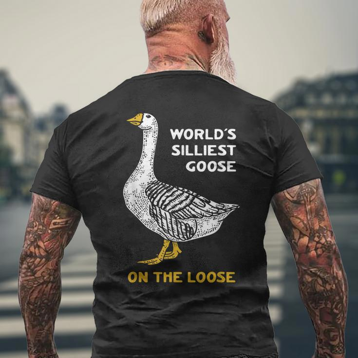 Worlds Silliest Goose On The Loose Men's Back Print T-shirt Gifts for Old Men