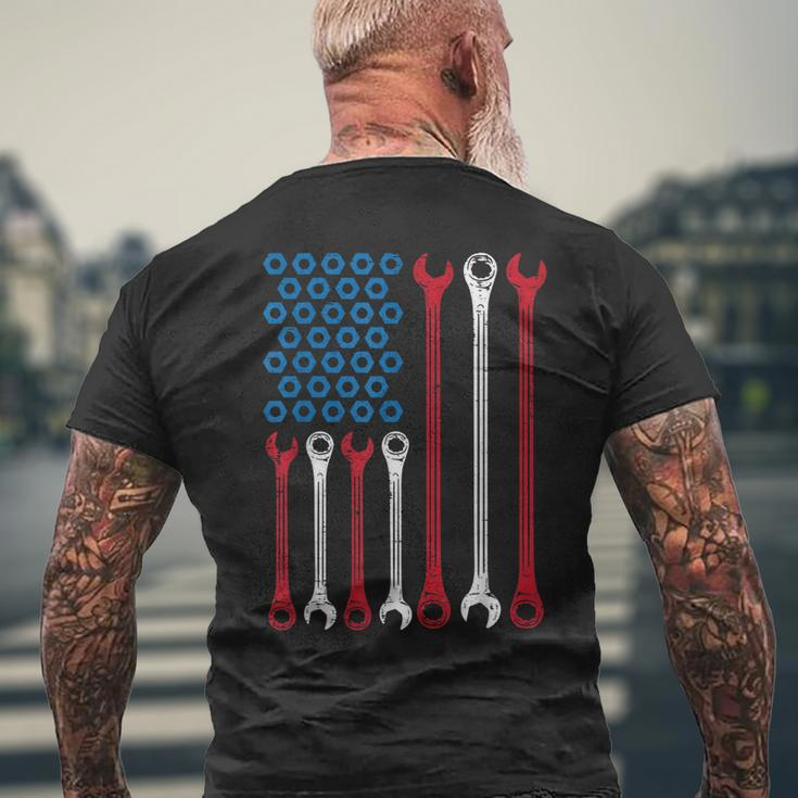 Wrench Flag Vintage Fathers Day Patriotic Mechanic Dad Men Men's Back Print T-shirt Gifts for Old Men