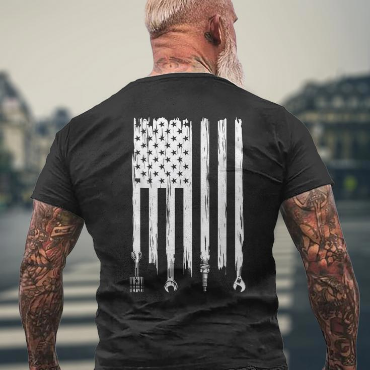 Wrench Piston American Flag Fathers Day Car Mechanic Garage Mens Back Print T-shirt Gifts for Old Men