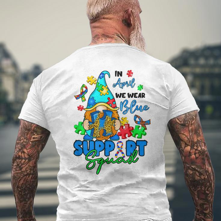 I April We Wear Blues Gnomes Autism Awareness Men's Back Print T-shirt Gifts for Old Men