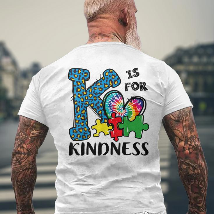 Autism Awareness K Is For Kindness Puzzle Piece Be Kind Men's Back Print T-shirt Gifts for Old Men