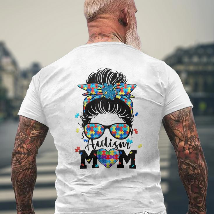 Womens Autism Mom Life Messy Bun Sunglasses Bandana Mother’S Day Men's Back Print T-shirt Gifts for Old Men