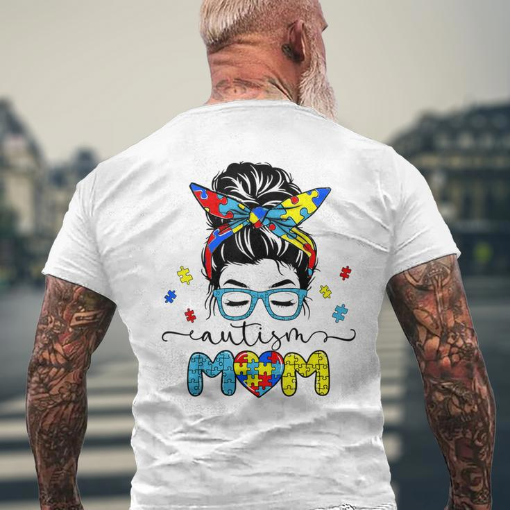Autism Mom Messy Bun Sunglasses Bandana Autism Awareness Men's Back Print T-shirt Gifts for Old Men