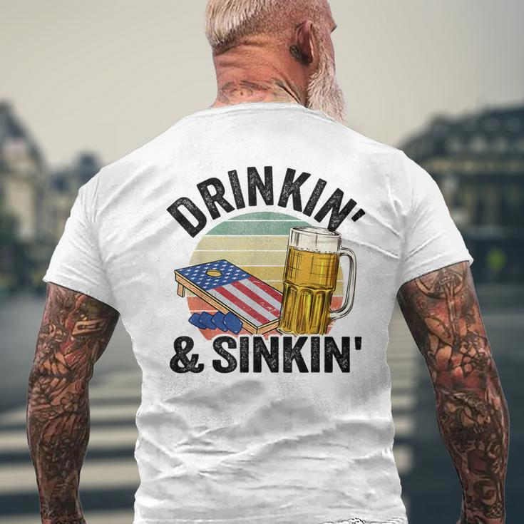 Drinkin & Sinkin Vintage American Flag Grandpa Cornhole Men's Back Print T-shirt Gifts for Old Men