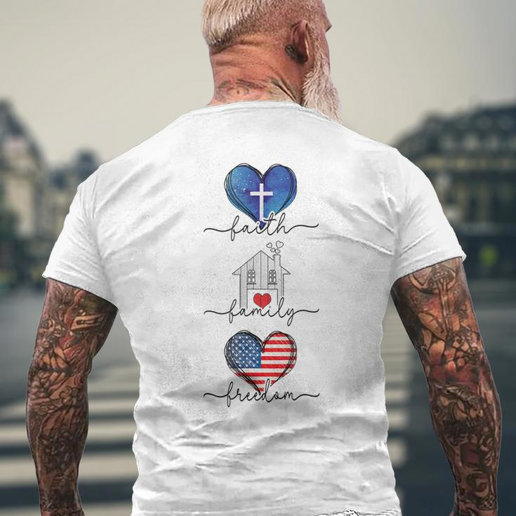 Faith Family Freedom Hearts - 4Th Of July Patriotic Flag Mens Back Print T-shirt Gifts for Old Men