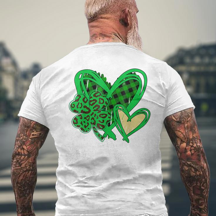 Irish Shamrocks Leopard St Patricks Day Lucky Heart Leopard Men's T-shirt Back Print Gifts for Old Men