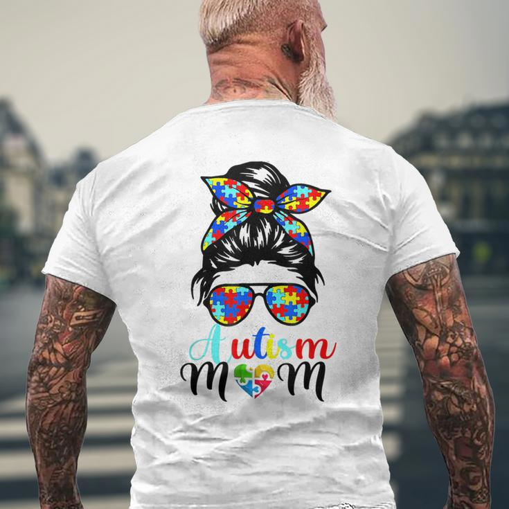 Be Kind Autism Awareness Messy Bun Girls Women Autism Mom Men's Back Print T-shirt Gifts for Old Men