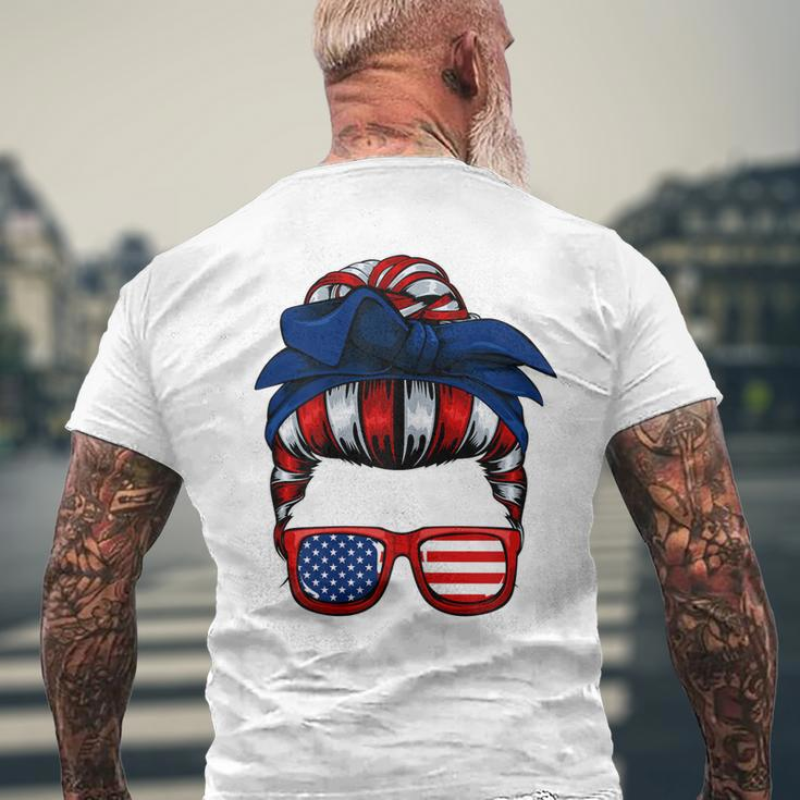 Messy Bun American Flag 4Th Of July Patriotic Mom Men's Back Print T-shirt Gifts for Old Men