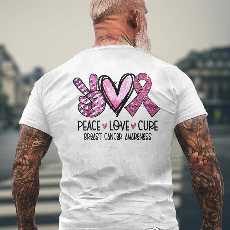 Peace Love Cure Pink Ribbon Cancer Breast Awareness Men's T-shirt Back Print Gifts for Old Men