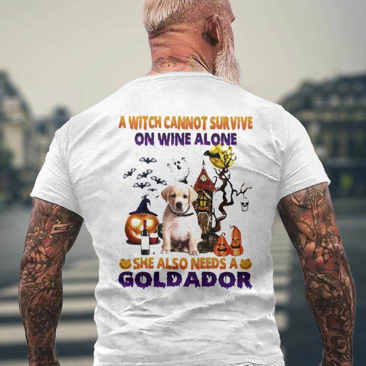 A Witch Cannot Survive On Wine Alone She Also Needs A Yellow Goldador Halloween Men's Back Print T-shirt Gifts for Old Men
