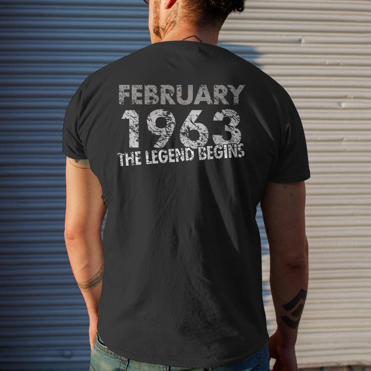 57Th Birthday Gift February 1963 The Legend Begins Mens Back Print T-shirt Gifts for Him
