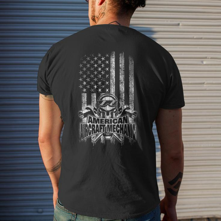 Aircraft Mechanic American Flag Skull And Ratchets Mens Back Print T-shirt Gifts for Him