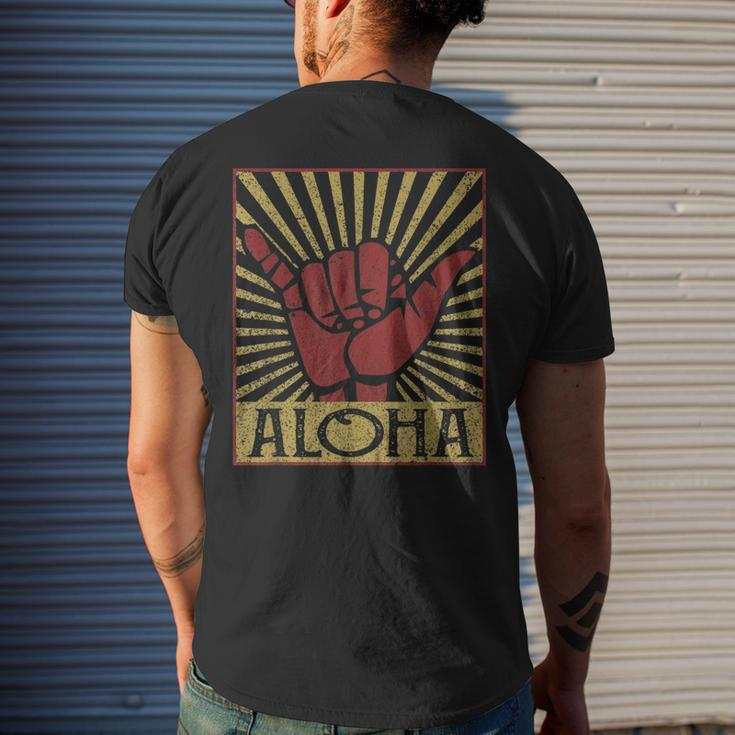 Aloha Hawaiian Hawaii Vintage Distressed Shaka Sign Men's T-shirt Back Print Gifts for Him