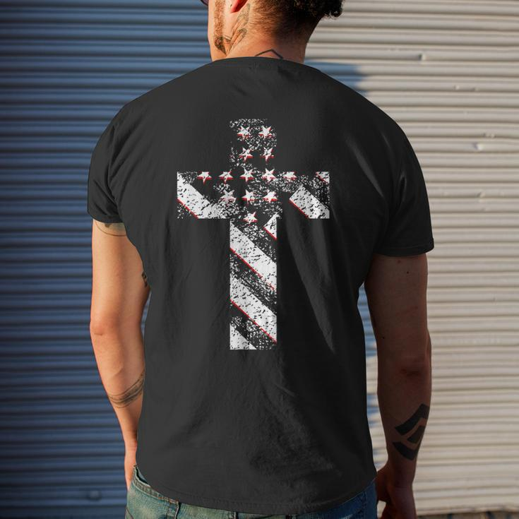 American Usa Flag Freedom Cross Military Style Army Mens Mens Back Print T-shirt Gifts for Him