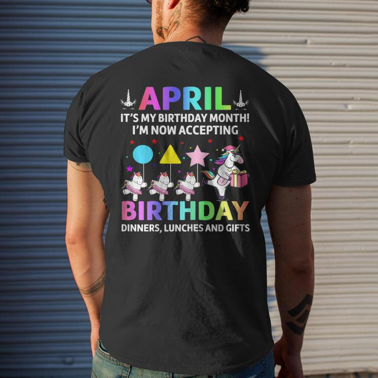 April Its My Birthday Month Shirt Cute Unicorn Birthday Men's Back Print T-shirt Gifts for Him