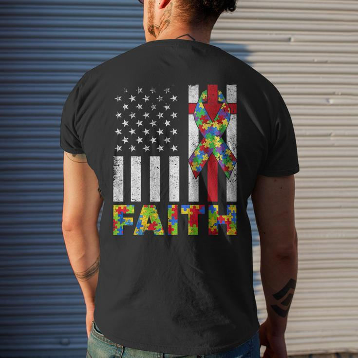 Autism Awareness Faith Cross Autistic Usa Flag For Dad Mens Mens Back Print T-shirt Gifts for Him